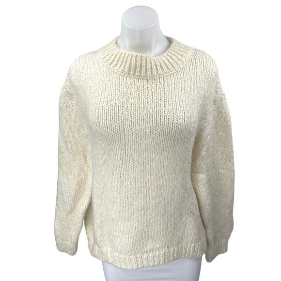 Zara Women's Cream Wool Long Sleeve Mock Neck Knit Pullover Sweater Top Size L - Picture 1 of 4